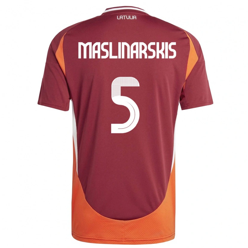 Danxen Dámské Lotyšsko Gustavs Maslinarskis #5 Tmavě Červená Bílá Oranžová Domů Hráčské Dresy 26-28 Dres
