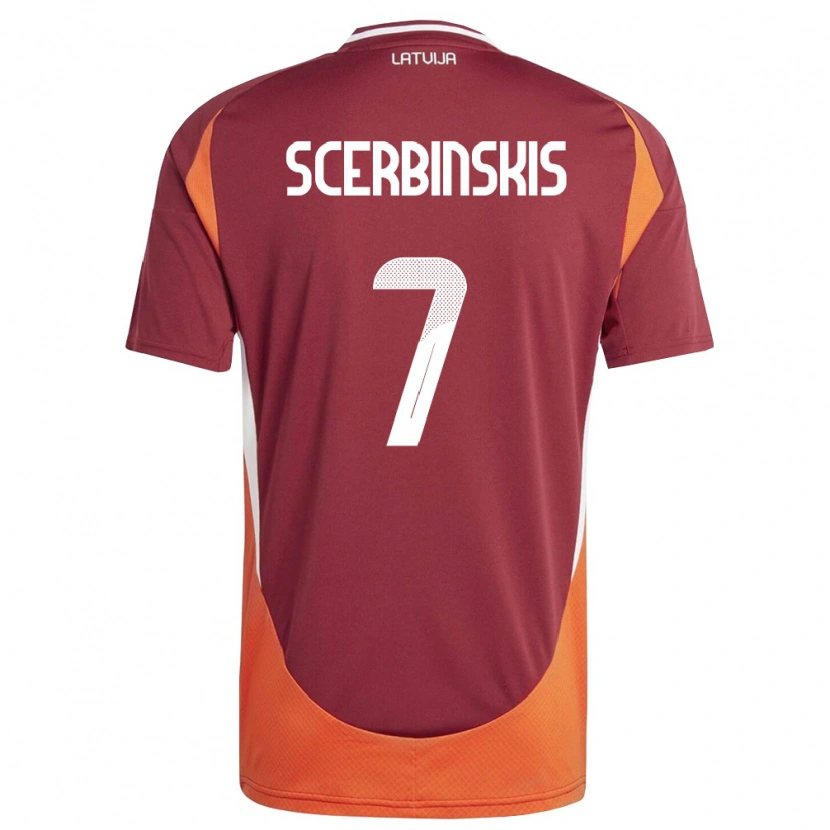 Danxen Dámské Lotyšsko Aleks Scerbinskis #7 Tmavě Červená Bílá Oranžová Domů Hráčské Dresy 26-28 Dres