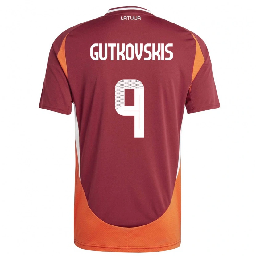 Danxen Dámské Lotyšsko Vladislavs Gutkovskis #9 Tmavě Červená Bílá Oranžová Domů Hráčské Dresy 26-28 Dres