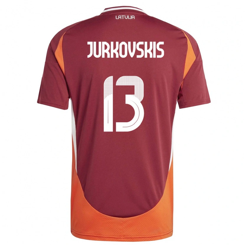 Danxen Dámské Lotyšsko Raivis Jurkovskis #13 Tmavě Červená Bílá Oranžová Domů Hráčské Dresy 26-28 Dres