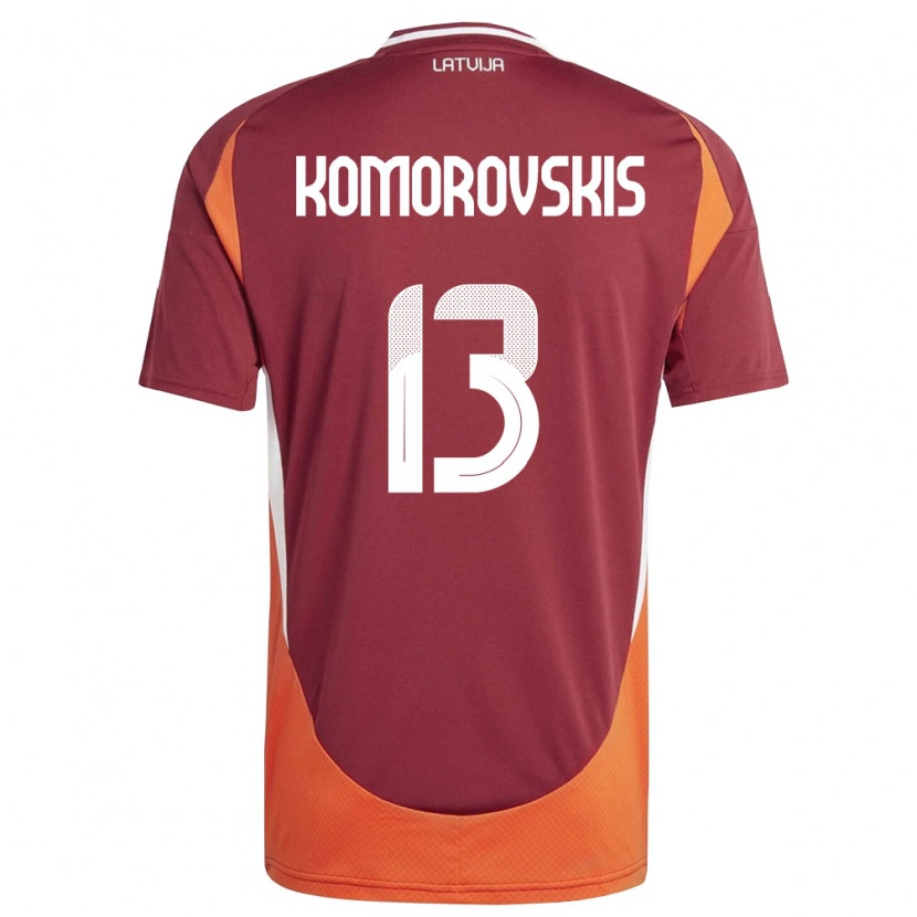 Danxen Dámské Lotyšsko Emils Komorovskis #13 Tmavě Červená Bílá Oranžová Domů Hráčské Dresy 26-28 Dres