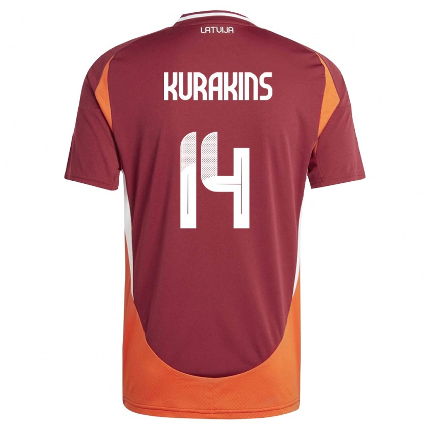 Danxen Dámské Lotyšsko Adrians Kurakins #14 Tmavě Červená Bílá Oranžová Domů Hráčské Dresy 26-28 Dres