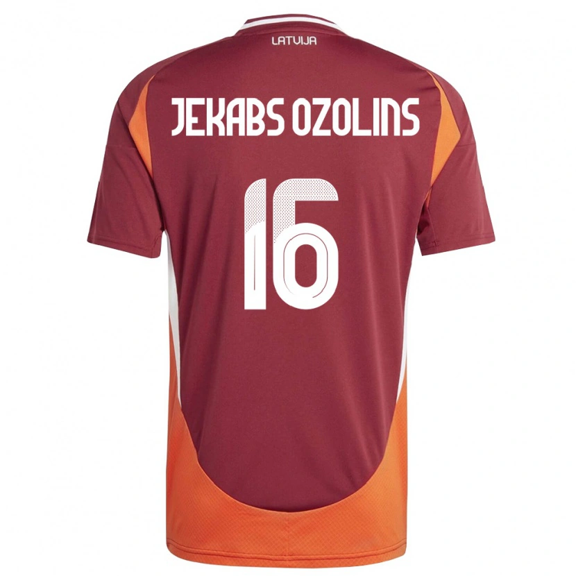 Danxen Dámské Lotyšsko Olivers Jekabs Ozolins #16 Tmavě Červená Bílá Oranžová Domů Hráčské Dresy 26-28 Dres