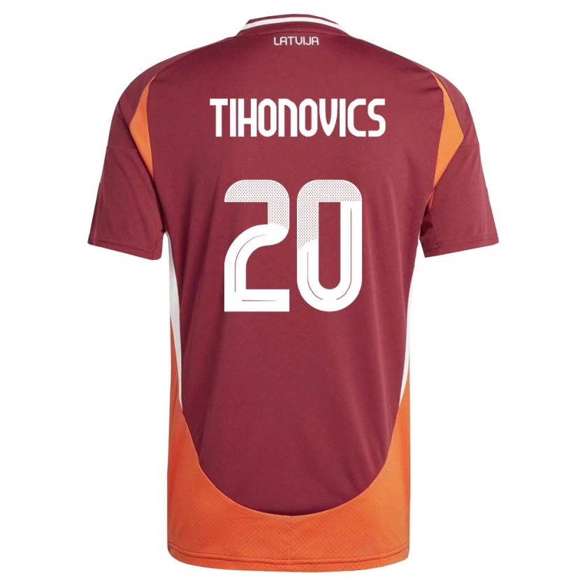 Danxen Dámské Lotyšsko Milans Tihonovics #20 Tmavě Červená Bílá Oranžová Domů Hráčské Dresy 26-28 Dres