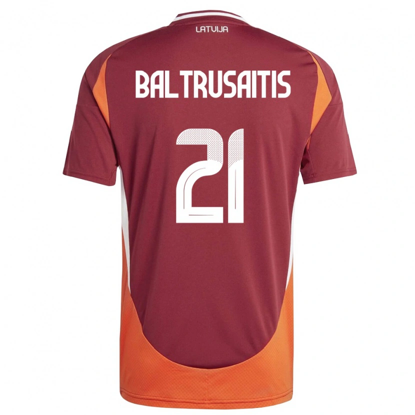 Danxen Dámské Lotyšsko Deivids Baltrusaitis #21 Tmavě Červená Bílá Oranžová Domů Hráčské Dresy 26-28 Dres