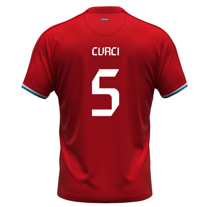 Danxen Dámské Lucembursko Alessio Curci #5 Červená Bílá Modrá Domů Hráčské Dresy 26-28 Dres