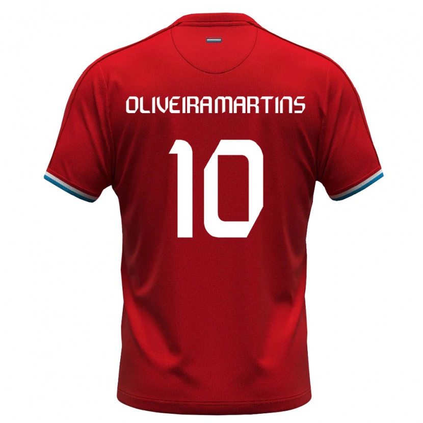 Danxen Dámské Lucembursko Tiago Oliveira Martins #10 Červená Bílá Modrá Domů Hráčské Dresy 26-28 Dres