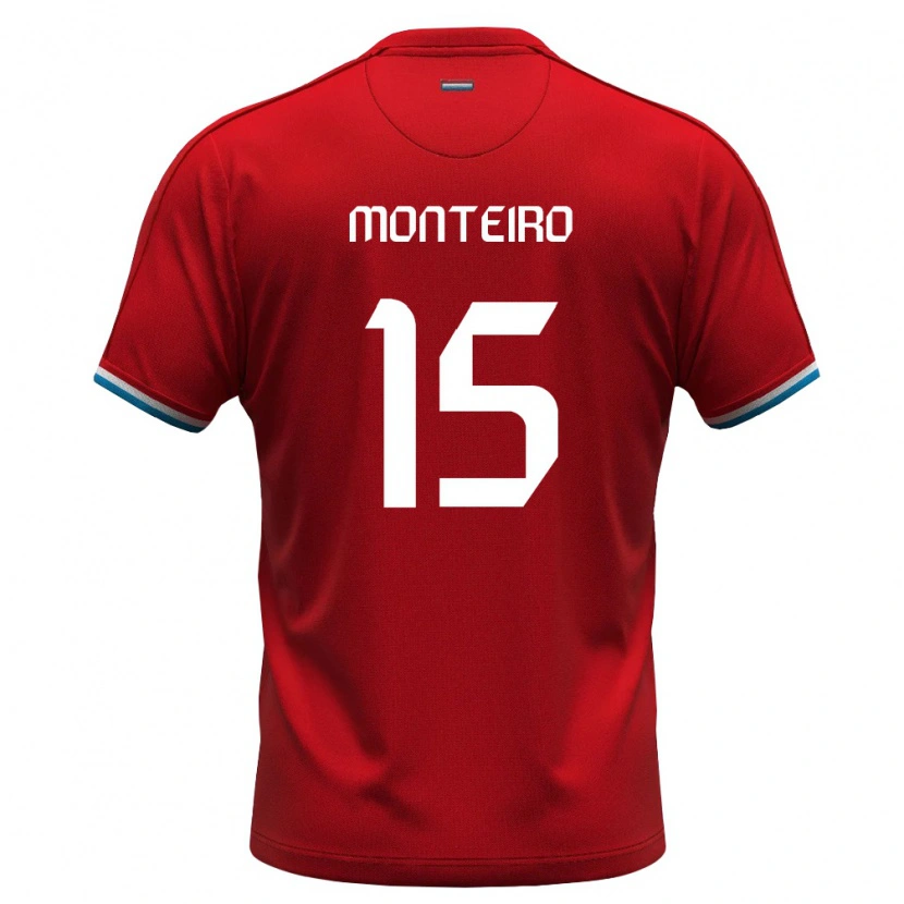 Danxen Dámské Lucembursko Diogo Monteiro #15 Červená Bílá Modrá Domů Hráčské Dresy 26-28 Dres