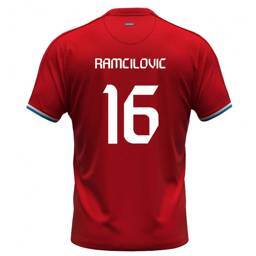 Danxen Dámské Lucembursko Dilan Ramcilovic #16 Červená Bílá Modrá Domů Hráčské Dresy 26-28 Dres