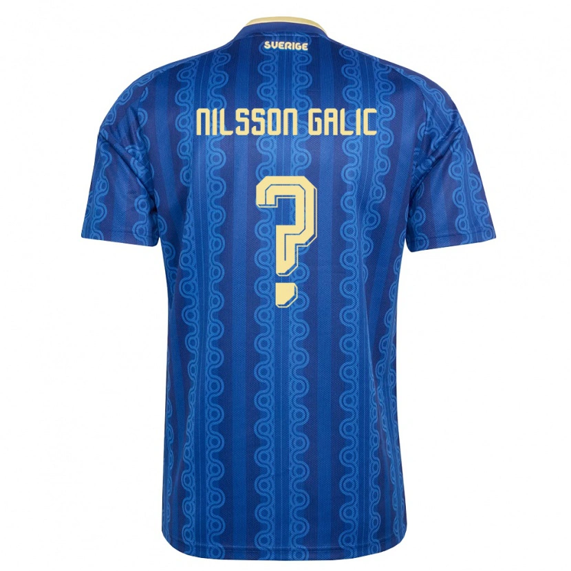 Danxen Dámské Švédsko Oliver Nilsson Galic #0 Modrá Námořnická Žlutá Daleko Hráčské Dresy 26-28 Dres