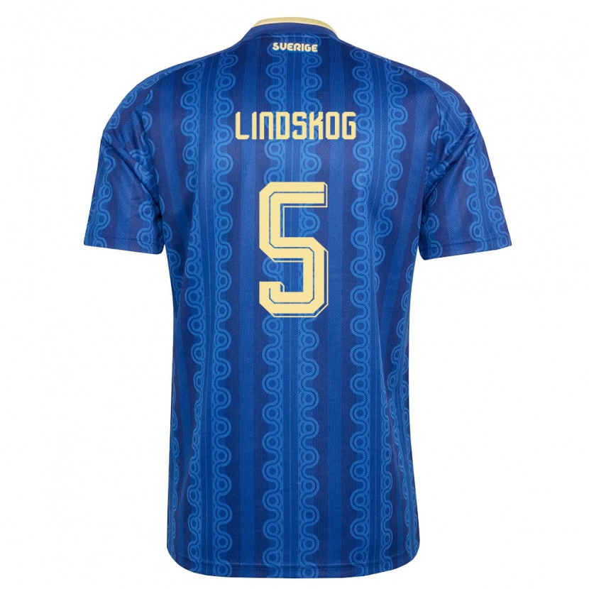 Danxen Dámské Švédsko Hugo Lindskog #5 Modrá Námořnická Žlutá Daleko Hráčské Dresy 26-28 Dres