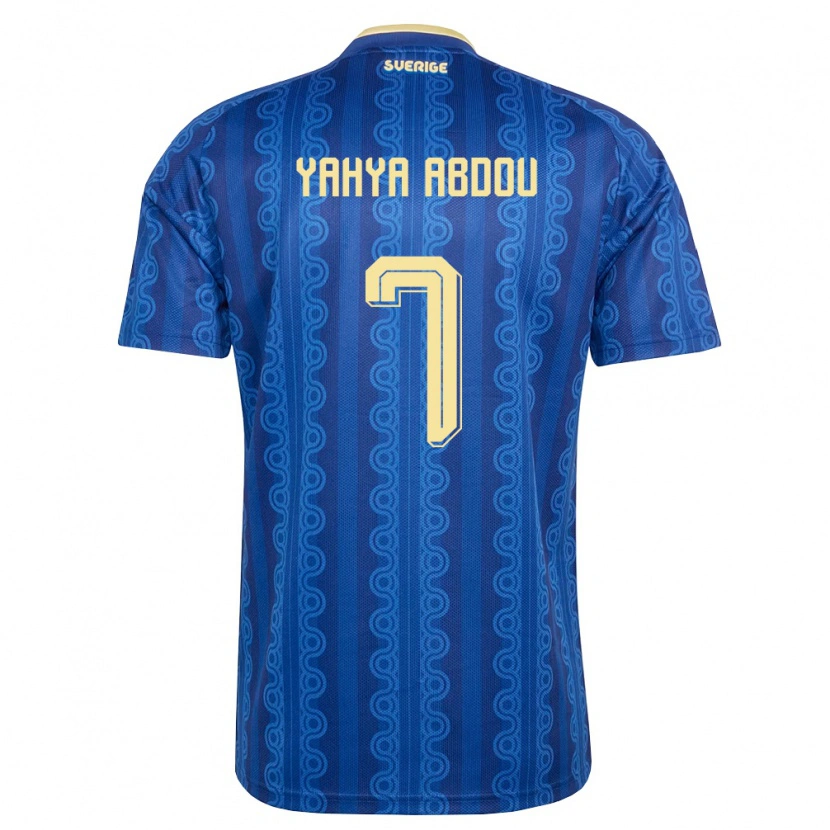 Danxen Dámské Švédsko Maarrouf Yahya Abdou #7 Modrá Námořnická Žlutá Daleko Hráčské Dresy 26-28 Dres