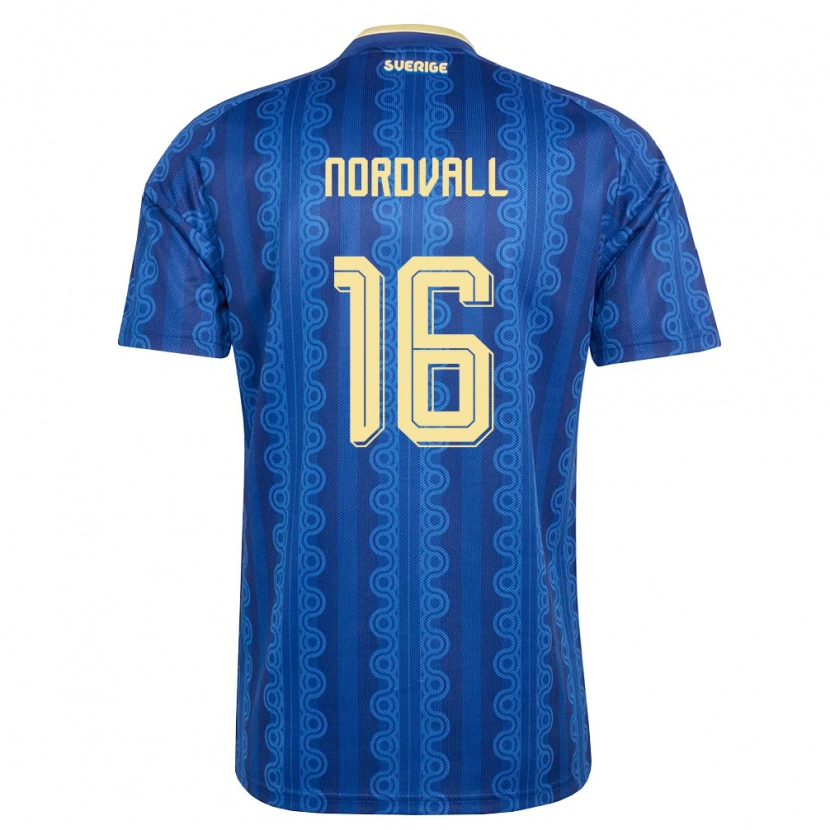 Danxen Dámské Švédsko Ossian Nordvall #16 Modrá Námořnická Žlutá Daleko Hráčské Dresy 26-28 Dres