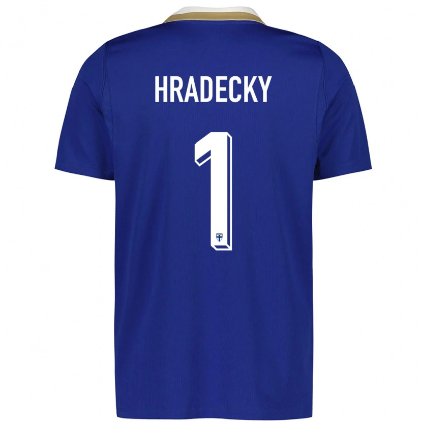 Danxen Dámské Finsko Lukas Hradecky #1 Modrá Bílá Daleko Hráčské Dresy 26-28 Dres