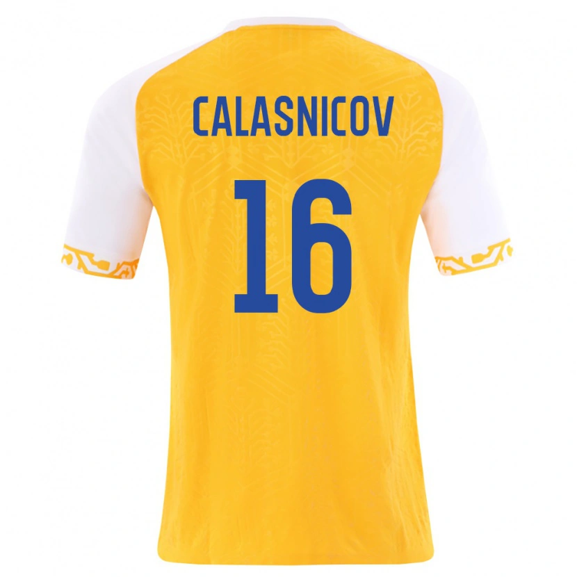 Danxen Dámské Moldavsko Maxim Calasnicov #16 Žlutá Bílá Daleko Hráčské Dresy 26-28 Dres