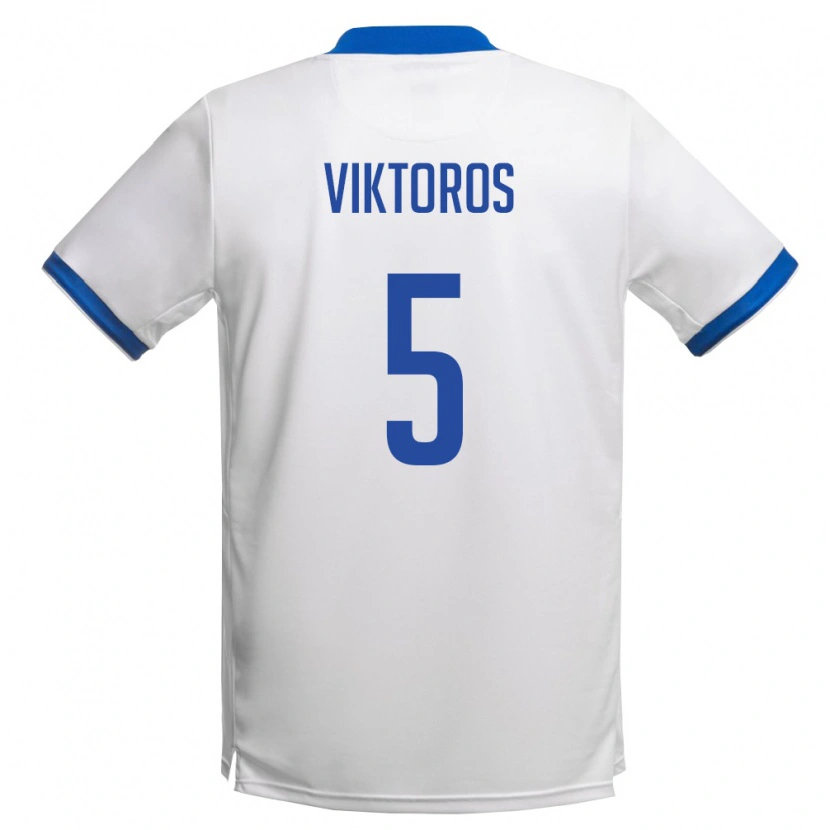 Danxen Dámské Kypr Giorgos Viktoros #5 Bílá Královská Modrá Daleko Hráčské Dresy 26-28 Dres