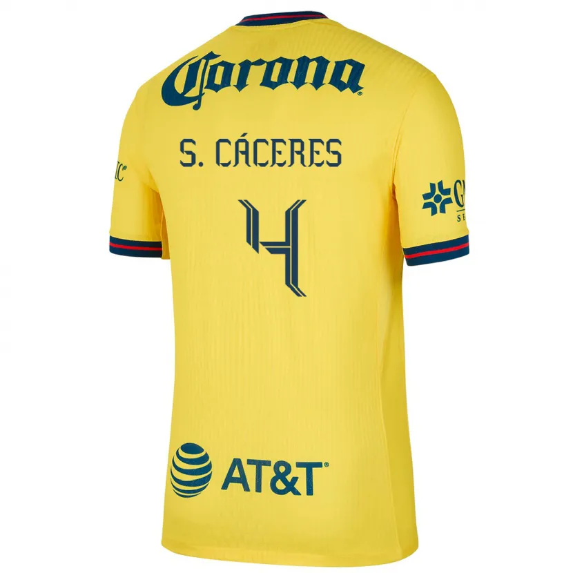 Danxen Dámské Sebastián Cáceres #4 Žlutá Modrá Domů Hráčské Dresy 2024/25 Dres