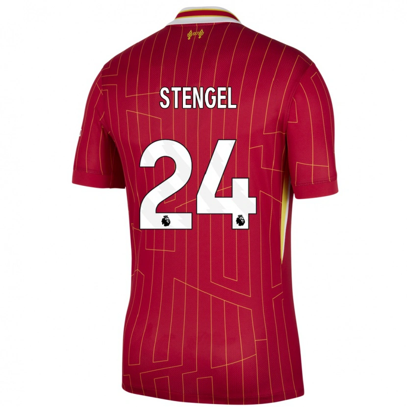 Danxen Dětské Katie Stengel #24 Červená Žlutá Bílá Domů Hráčské Dresy 2024/25 Dres