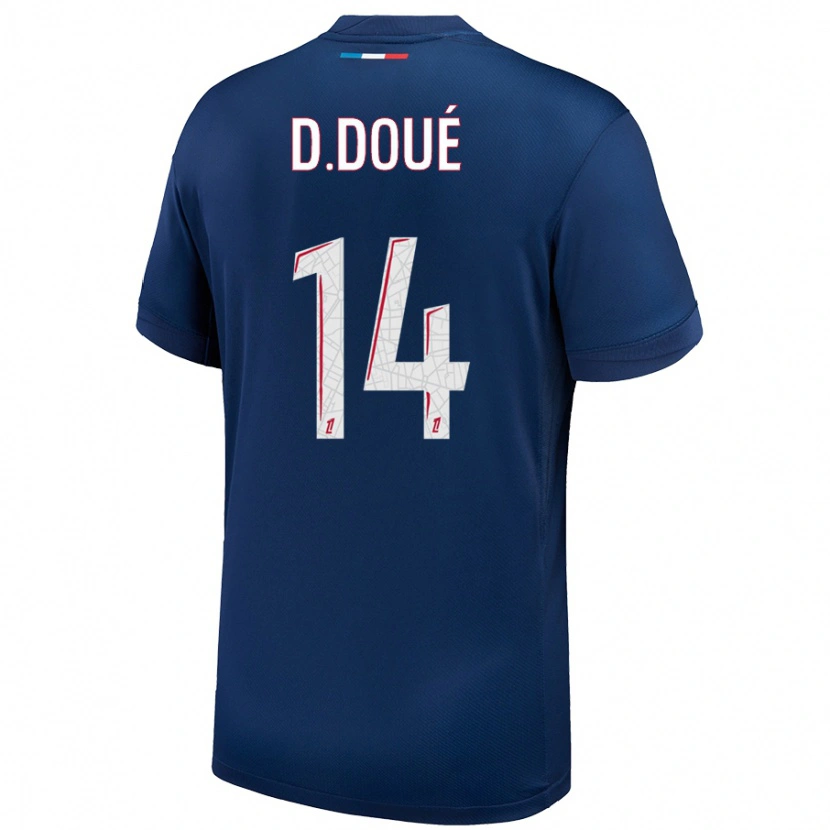 Danxen Dětské Désiré Doué #14 Námořnická Modrá Bílá Domů Hráčské Dresy 2024/25 Dres