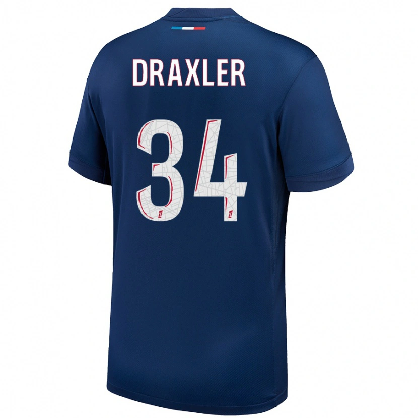 Danxen Dětské Julian Draxler #34 Námořnická Modrá Bílá Domů Hráčské Dresy 2024/25 Dres