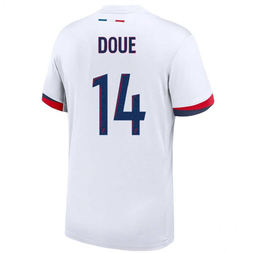 Danxen Dětské Désiré Doué #14 Bílá Modrá Červená Daleko Hráčské Dresy 2024/25 Dres