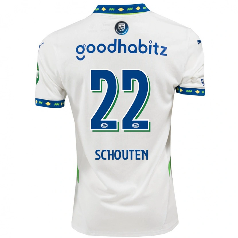 Danxen Dětské Jerdy Schouten #22 Bílá Tmavě Modrá Třetí Hráčské Dresy 2024/25 Dres