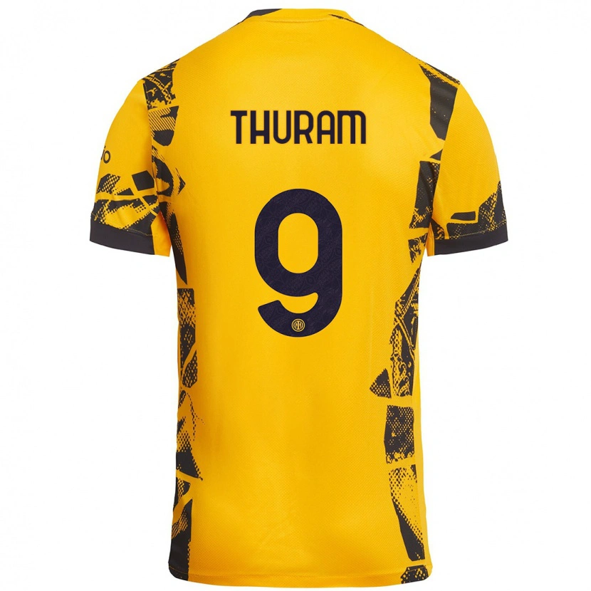 Danxen Dětské Marcus Thuram #9 Zlatá Černá Třetí Hráčské Dresy 2024/25 Dres