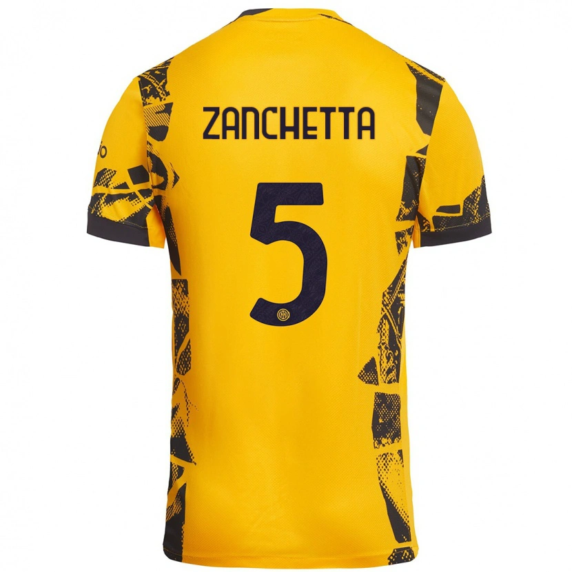 Danxen Dětské Mattia Zanchetta #5 Zlatá Černá Třetí Hráčské Dresy 2024/25 Dres