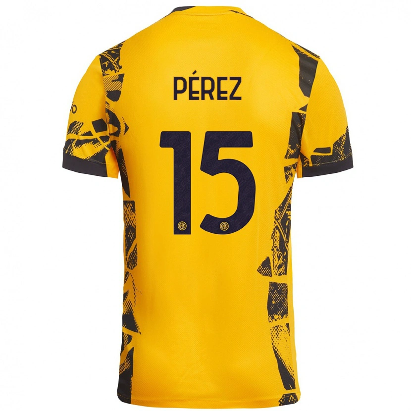 Danxen Dětské Álex Pérez #15 Zlatá Černá Třetí Hráčské Dresy 2024/25 Dres