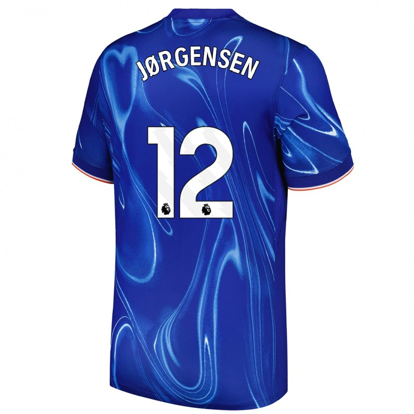 Danxen Pánské Filip Jørgensen #12 Modrá Bílá Domů Hráčské Dresy 2024/25 Dres