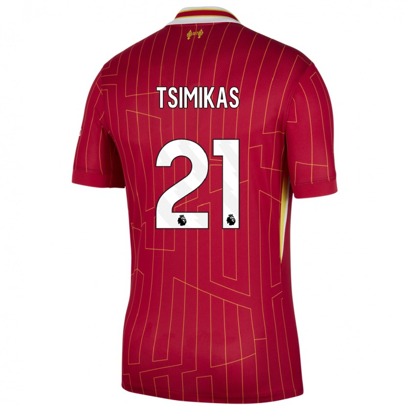 Danxen Dámské Konstantinos Tsimikas #21 Červená Žlutá Bílá Domů Hráčské Dresy 2024/25 Dres