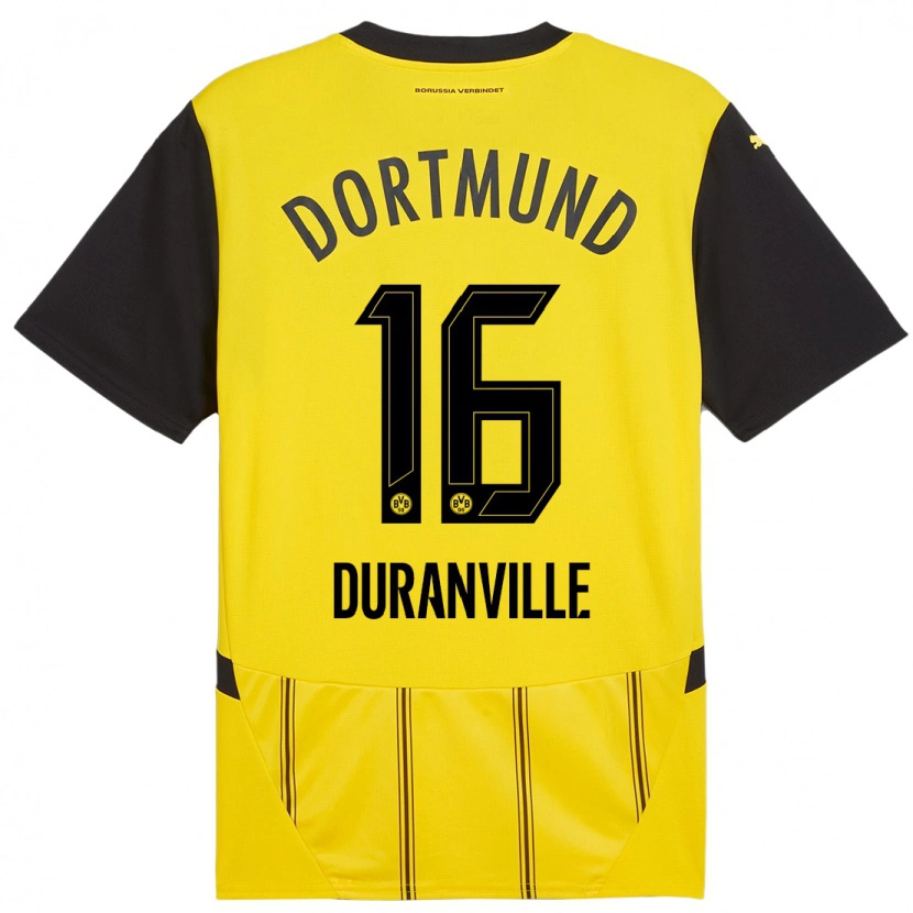Danxen Dětské Julien Duranville #16 Žlutá Černá Domů Hráčské Dresy 2024/25 Dres