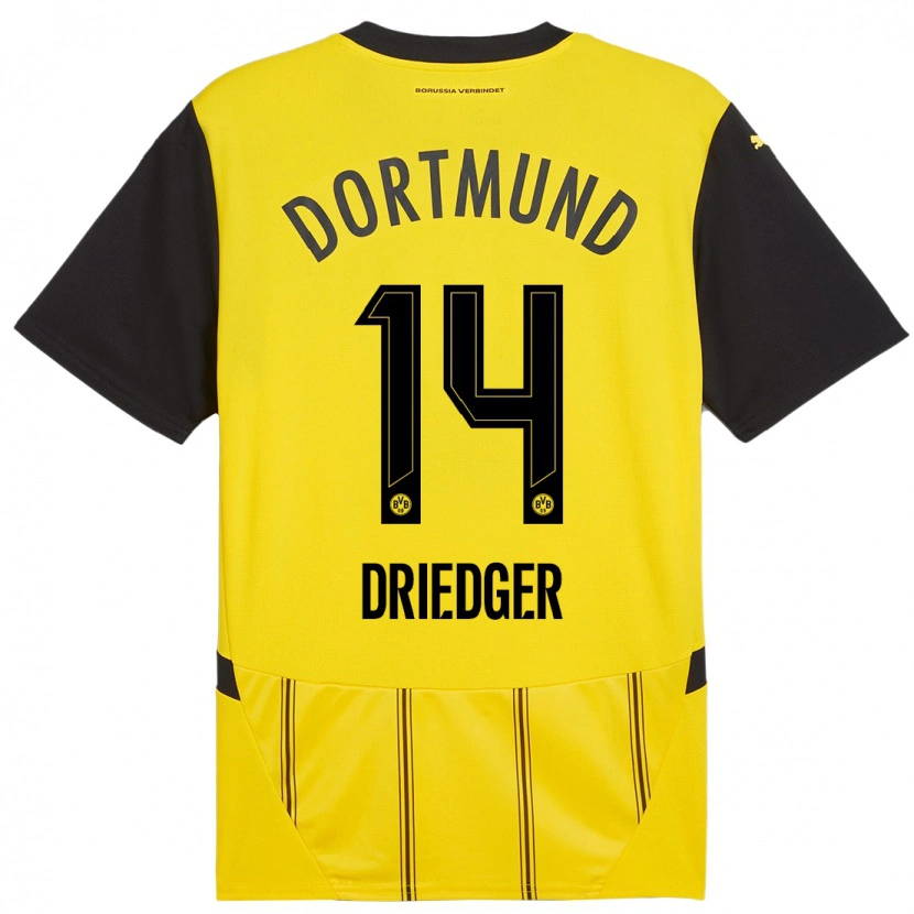 Danxen Dětské Julian Driedger #14 Žlutá Černá Domů Hráčské Dresy 2024/25 Dres