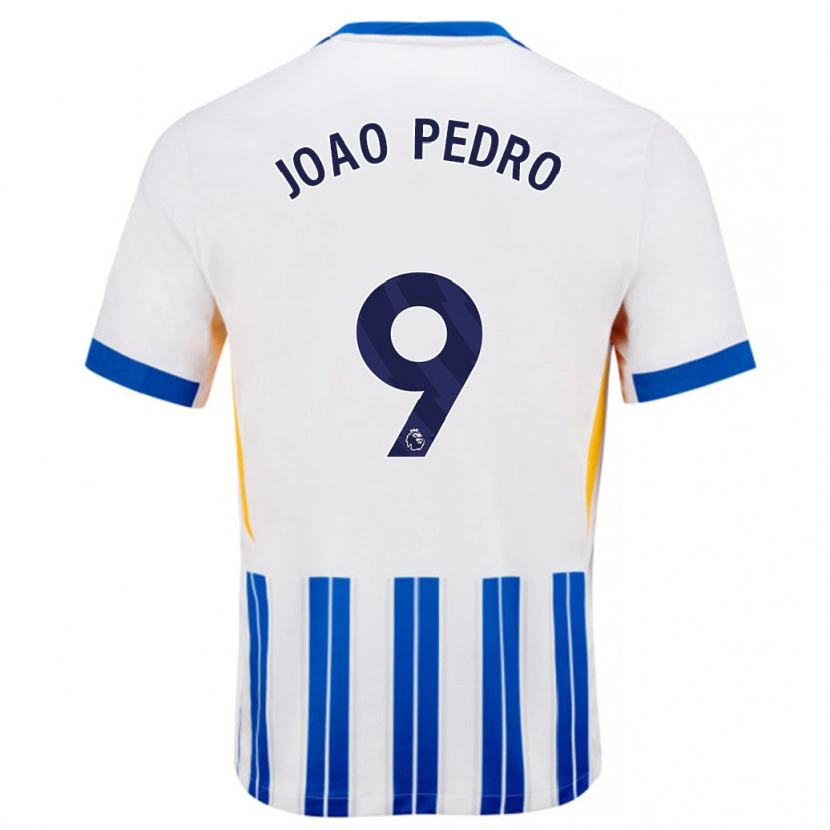Danxen Dětské João Pedro #9 Bílé Modré Proužky Domů Hráčské Dresy 2024/25 Dres