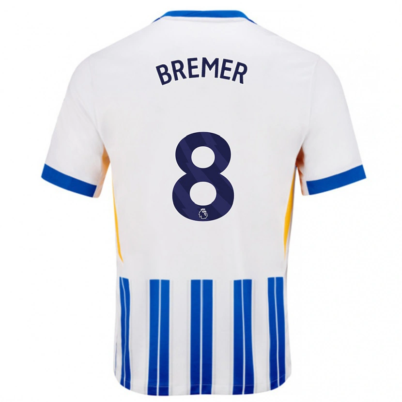 Danxen Dětské Pauline Bremer #8 Bílé Modré Proužky Domů Hráčské Dresy 2024/25 Dres