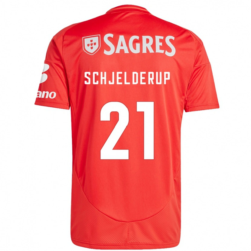 Danxen Dětské Andreas Schjelderup #21 Červená Bílá Domů Hráčské Dresy 2024/25 Dres