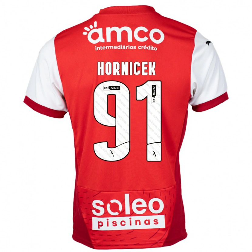 Danxen Dětské Lukas Hornicek #91 Červená Bílá Domů Hráčské Dresy 2024/25 Dres