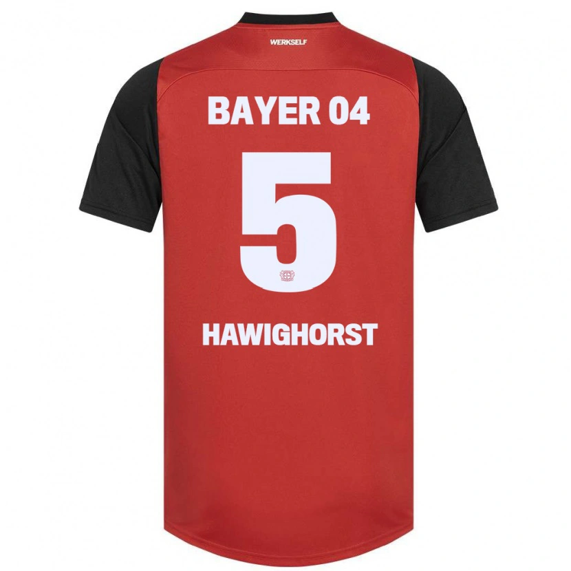 Danxen Dětské Ben Hawighorst #5 Červená Černá Domů Hráčské Dresy 2024/25 Dres