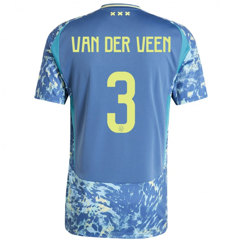 Danxen Dětské Roos Van Der Veen #3 Šedá Modrá Žlutá Daleko Hráčské Dresy 2024/25 Dres