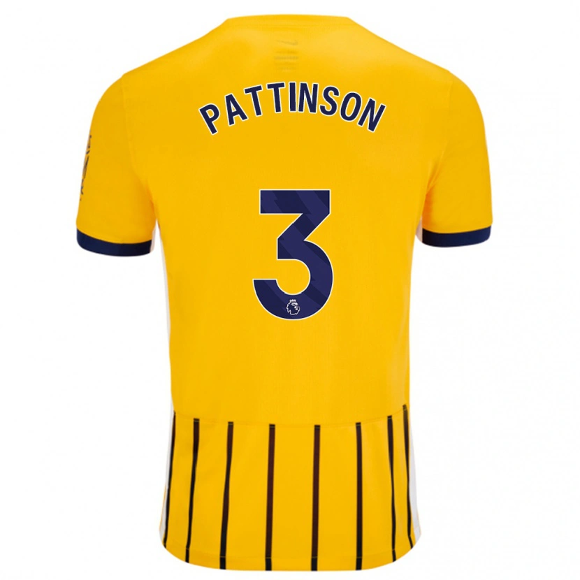 Danxen Dětské Poppy Pattinson #3 Zlaté Modré Proužky Daleko Hráčské Dresy 2024/25 Dres