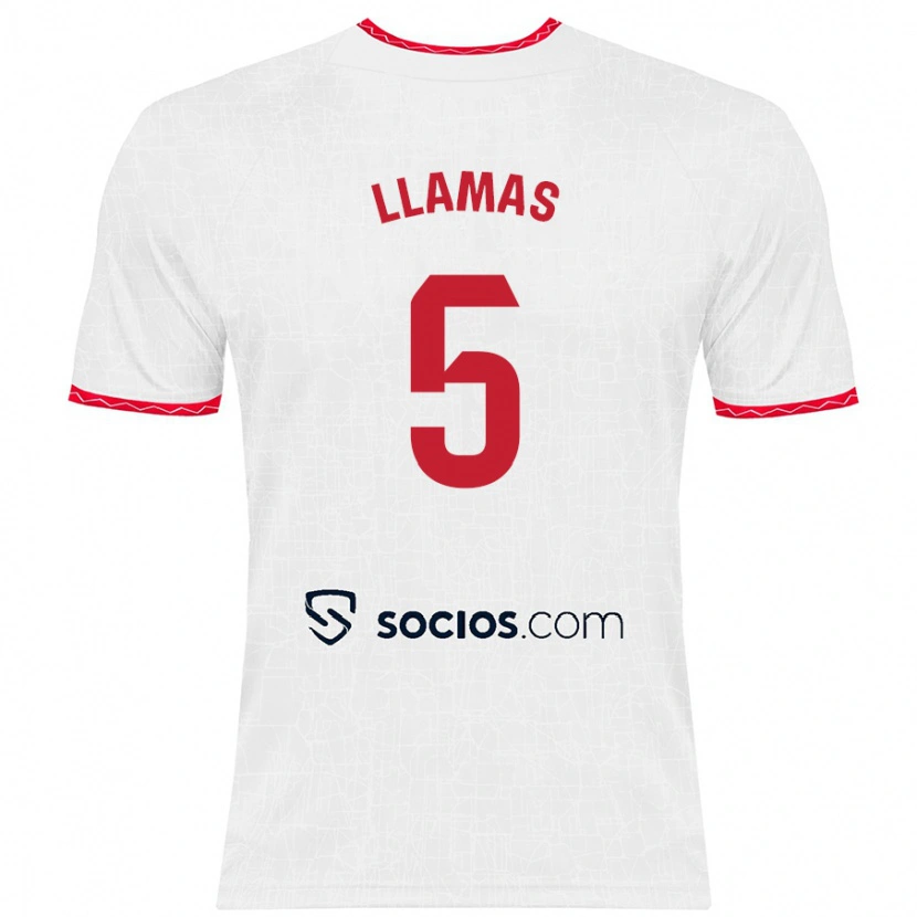 Danxen Pánské Eva Llamas #5 Bílá Červená Domů Hráčské Dresy 2024/25 Dres
