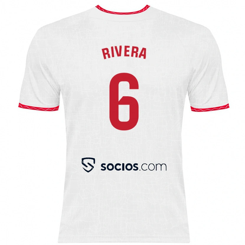 Danxen Pánské Pablo Rivera #6 Bílá Červená Domů Hráčské Dresy 2024/25 Dres