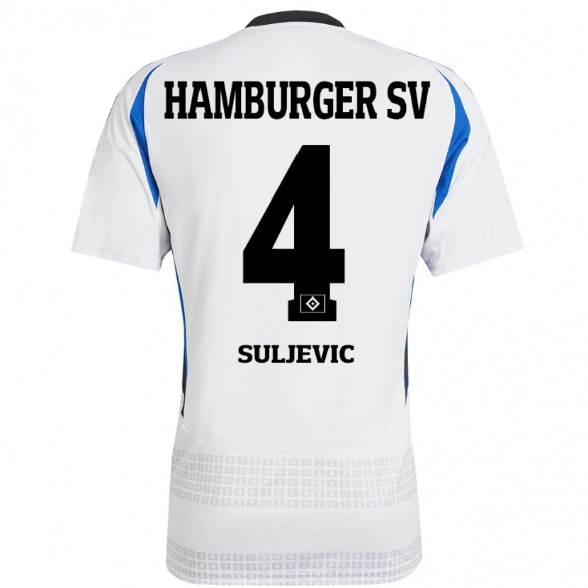 Danxen Dětské Almin Suljevic #4 Bílá Modrá Domů Hráčské Dresy 2024/25 Dres