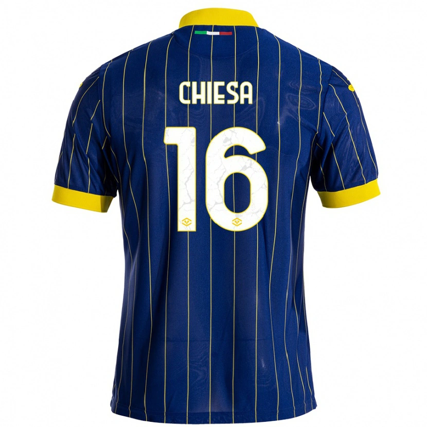 Danxen Dětské Mattia Chiesa #16 Modrá Žlutá Domů Hráčské Dresy 2024/25 Dres
