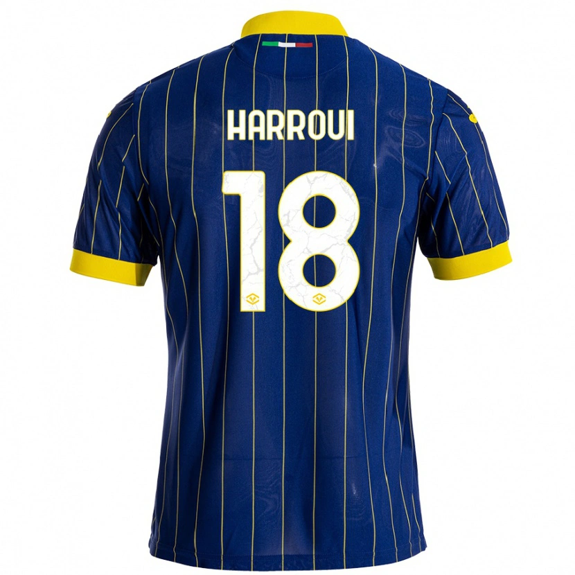 Danxen Dětské Abdou Harroui #18 Modrá Žlutá Domů Hráčské Dresy 2024/25 Dres