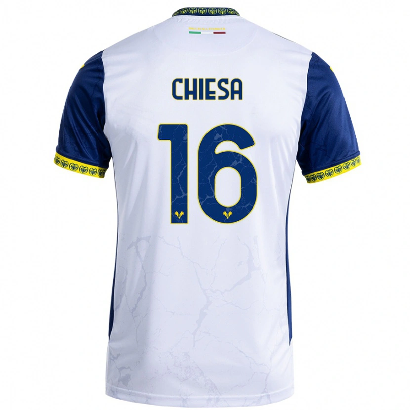 Danxen Dětské Mattia Chiesa #16 Bílá Modrá Daleko Hráčské Dresy 2024/25 Dres
