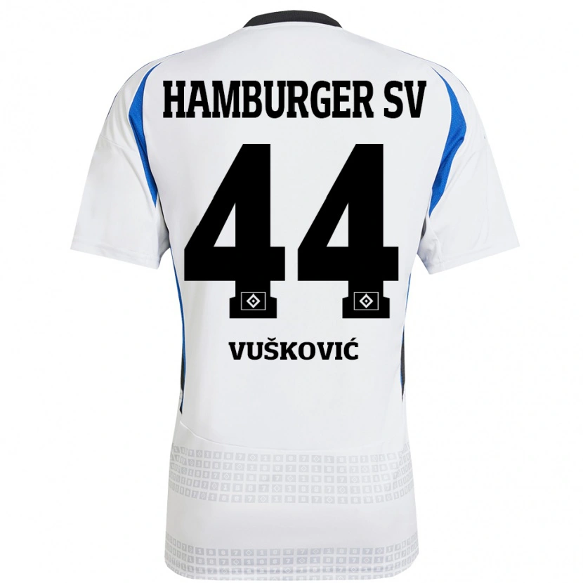 Danxen Pánské Mario Vuskovic #44 Bílá Modrá Domů Hráčské Dresy 2024/25 Dres