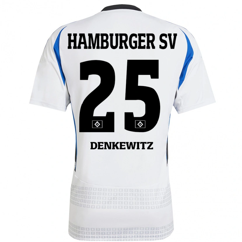 Danxen Pánské Nick Denkewitz #25 Bílá Modrá Domů Hráčské Dresy 2024/25 Dres