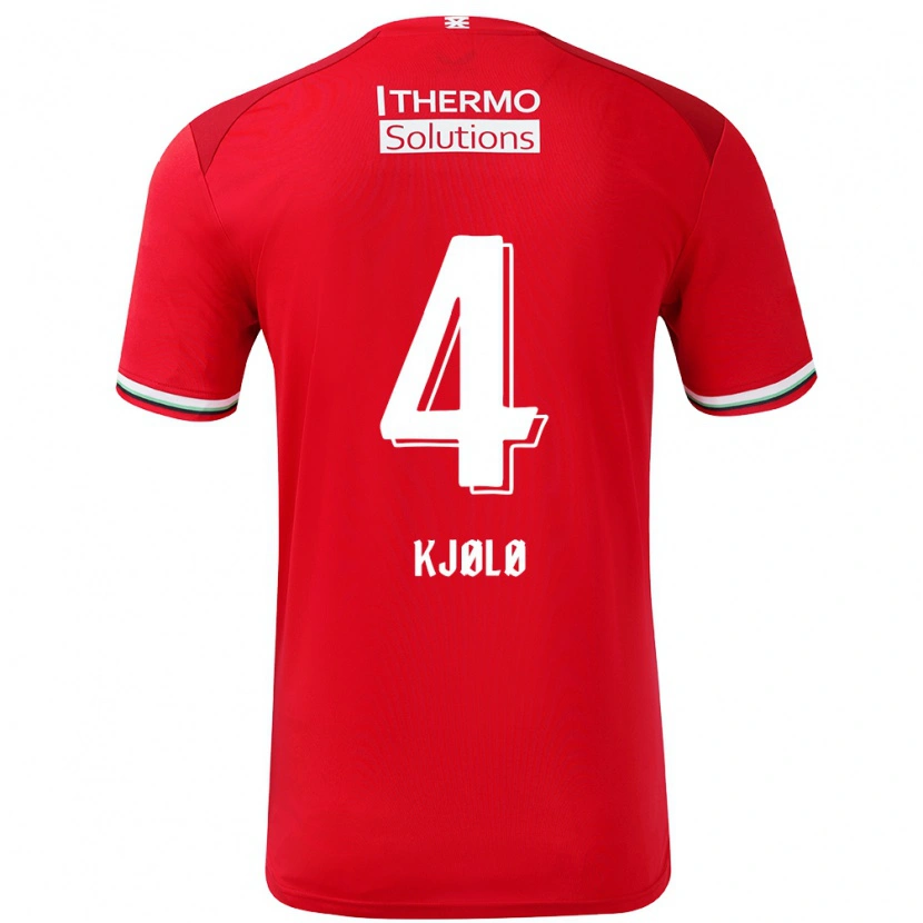 Danxen Pánské Mathias Kjølø #4 Červená Bílá Domů Hráčské Dresy 2024/25 Dres
