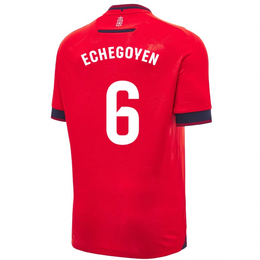 Danxen Dámské Mauro Echegoyen #6 Červená Bílá Domů Hráčské Dresy 2024/25 Dres